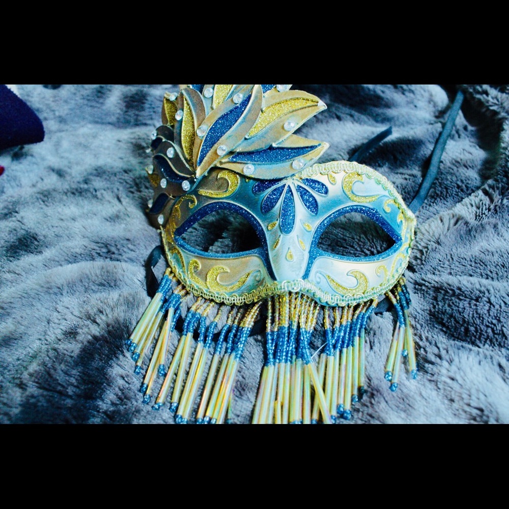 Gold and blue masquerade mask